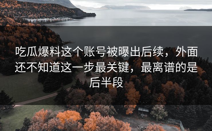 详细阅读:吃瓜爆料这个账号被曝出后续,外面还不知道这一步最关键,最离谱的是后半段 吃瓜爆料这个账号被曝出后续,外面还不知道这一步最关键,最离谱的是后半段